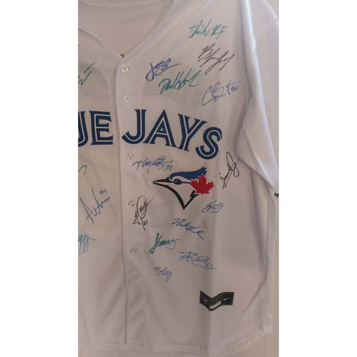 Toronto Blue Jays 2024 American League champs team signed MLB game model jersey signed with proof