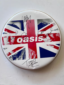 Oasis Noel & Liam Gallagher 14-inch one-of-a-kind drum head signed with proof