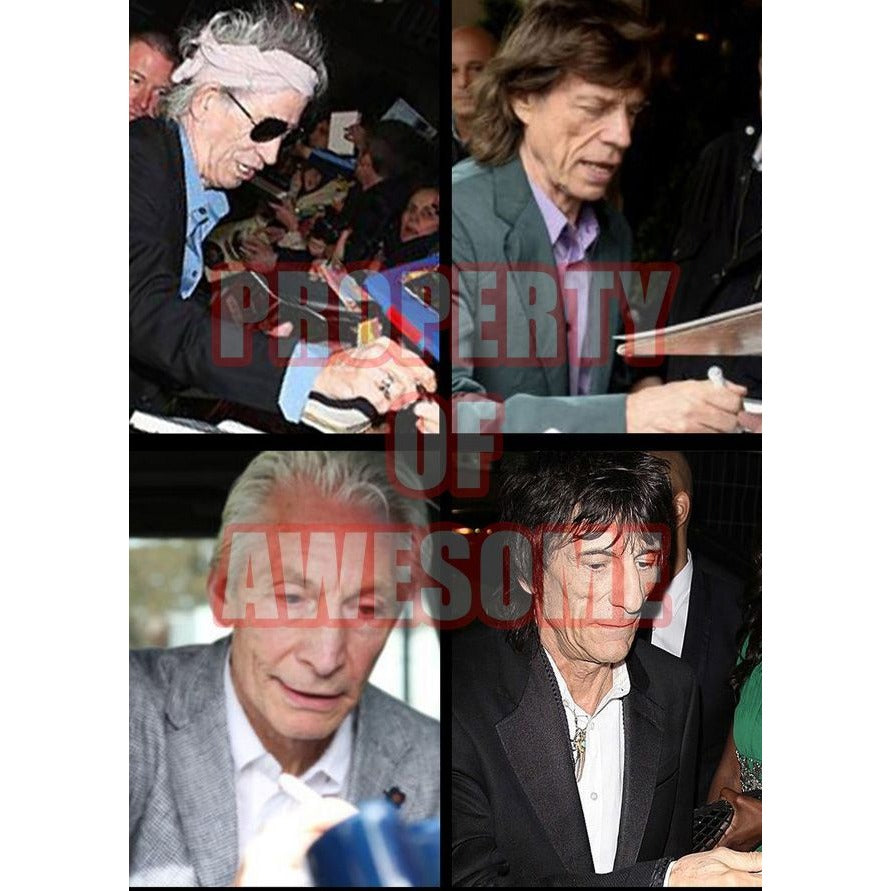 Bill Wyman, Ronnie Wood, Keith Richards, Mick Jagger, Charlie Watts The Rolling Stones  Stratocaster guitar pickguard signed with proof