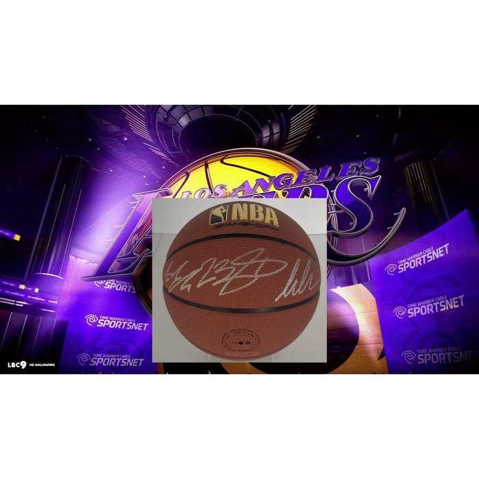 Luka Doncic Austin Reeves LeBron James 24-25 Los Angeles Lakers Wilson NBA full size basketball signed with proof