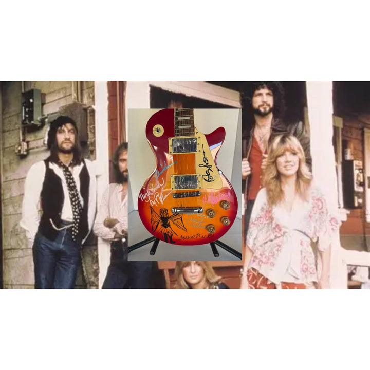 Fleetwood Mac vintage Cherry les paul signed by Peter Green, Mick Fleetwood, Christine McVie, John McVie, Stevie Nicks  Lindsey Buckingham