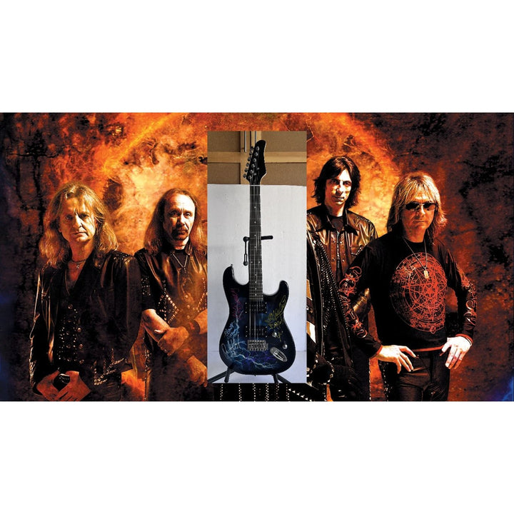 Judas Priest Rob Halford KK Downing Glenn Tipton Richie Faulkner Ian Hill electric guitar signed with proof