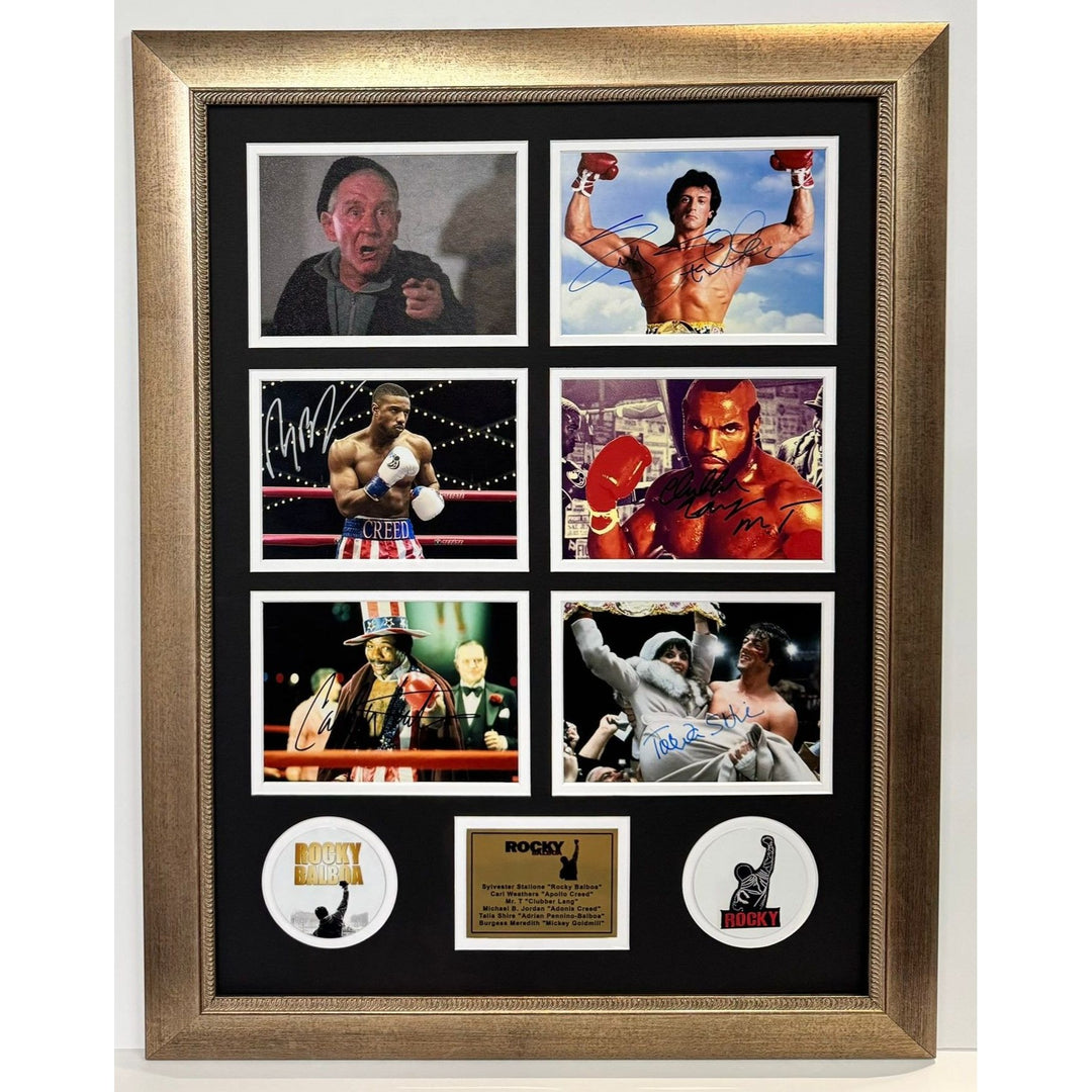 Sylvester Stallone Carl Weathers Mr. T Michael B. Jordan Talia Shire Rocky 5x7 photos with Museum quality frame 22x28 signed with proof