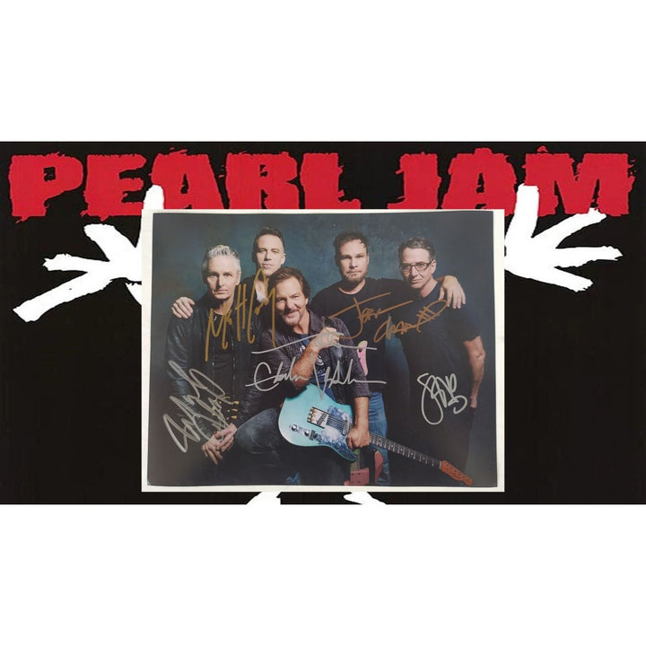 Eddie Vedder Pearl Jam complete band signed 8x10 photo with proof Awesome Artifacts