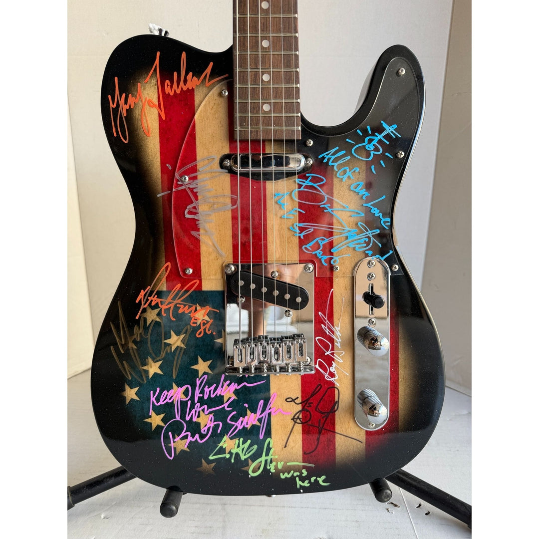 Bruce Springsteen Clarence Clemons and the E street band American flag telecaster electric guitar signed with proof.