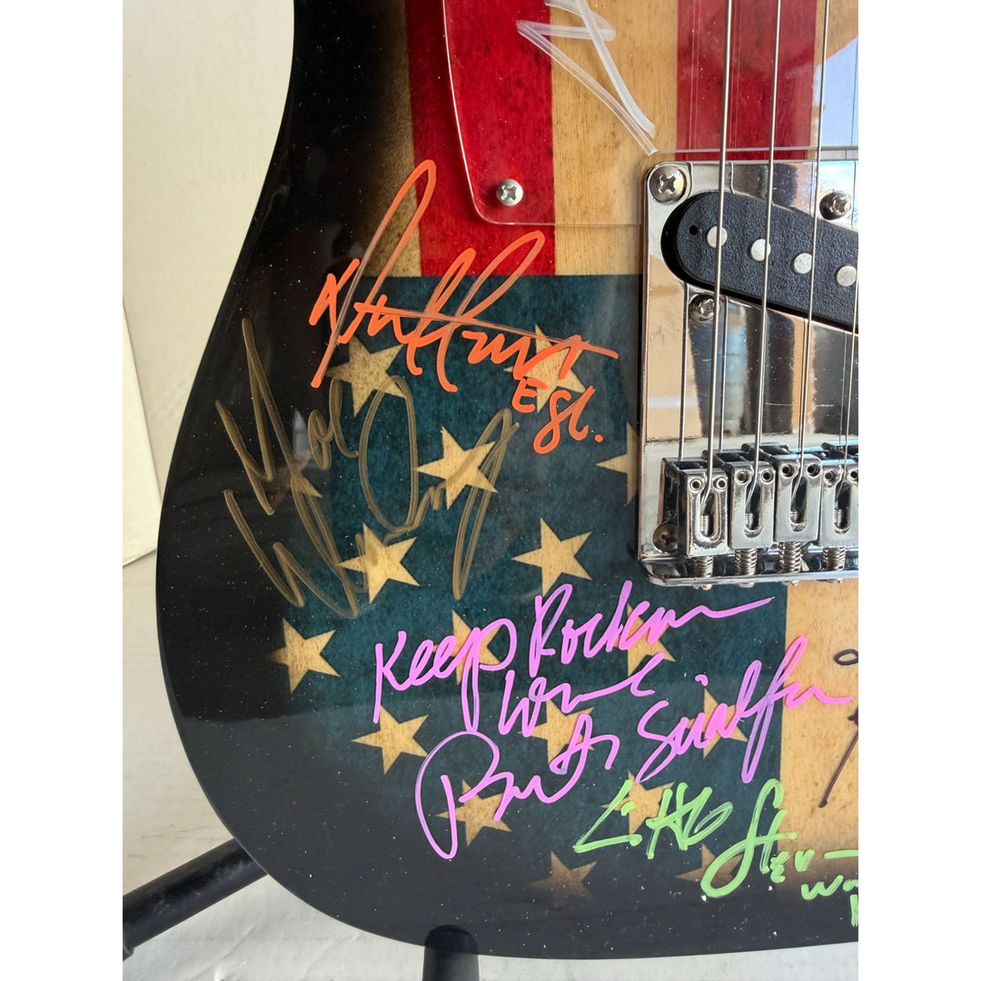 Bruce Springsteen Clarence Clemons and the E street band American flag telecaster electric guitar signed with proof.