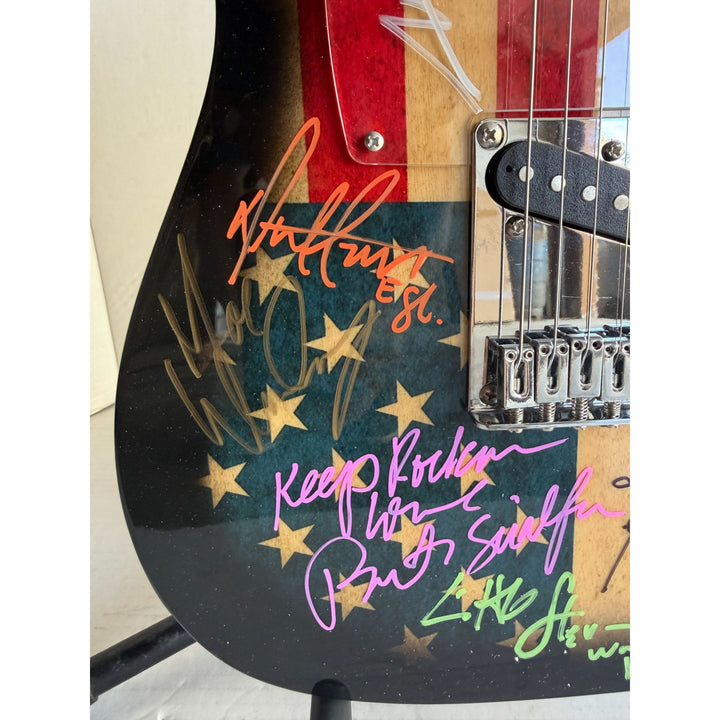Bruce Springsteen Clarence Clemons and the E street band American flag telecaster electric guitar signed with proof.