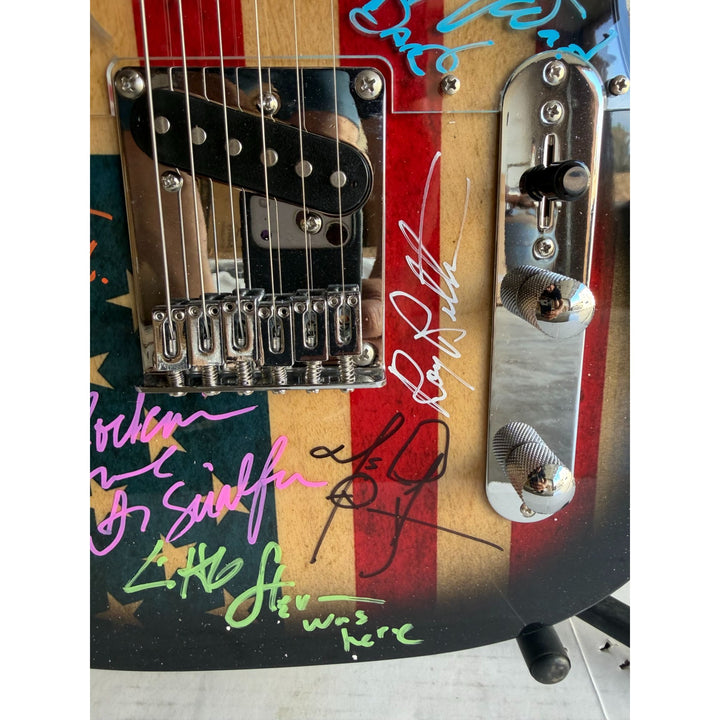 Bruce Springsteen Clarence Clemons and the E street band American flag telecaster electric guitar signed with proof.