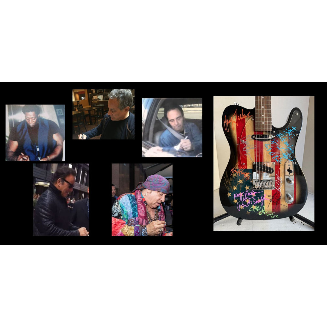 Bruce Springsteen Clarence Clemons and the E street band American flag telecaster electric guitar signed with proof.