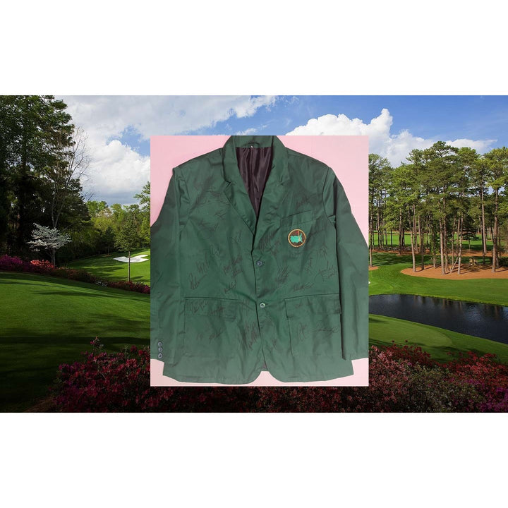 Masters Green Jacket (XL) with 34 Masters Champions signed with proof Tiger Woods, Scottie Scheffler Jack Nicklaus