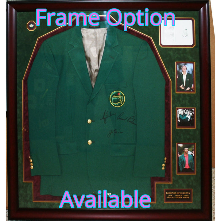 Masters Green Jacket (XL) with 34 Masters Champions signed with proof Tiger Woods, Scottie Scheffler Jack Nicklaus