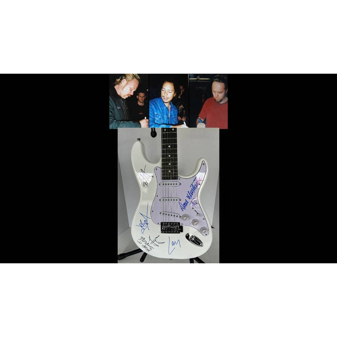 Metallica James Hetfield Kirk Hammett Jason Newsted Dave Mustaine Lars Ulrich startocaster electric guitar signed with proof
