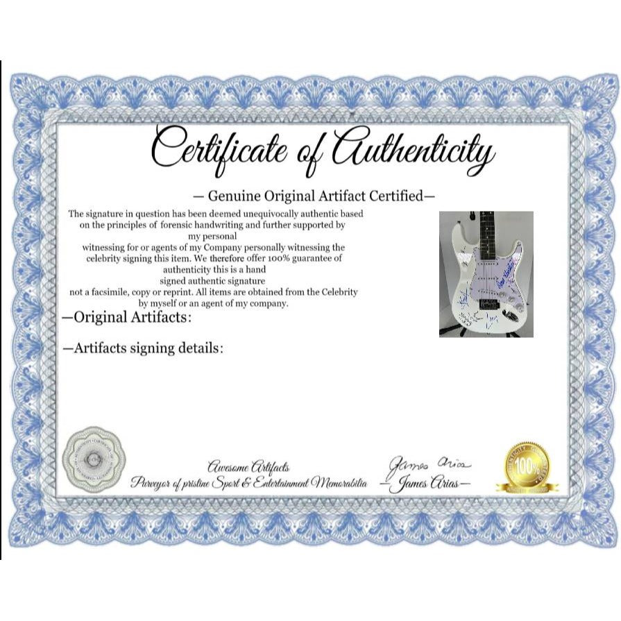 Metallica James Hetfield Kirk Hammett Jason Newsted Dave Mustaine Lars Ulrich startocaster electric guitar signed with proof