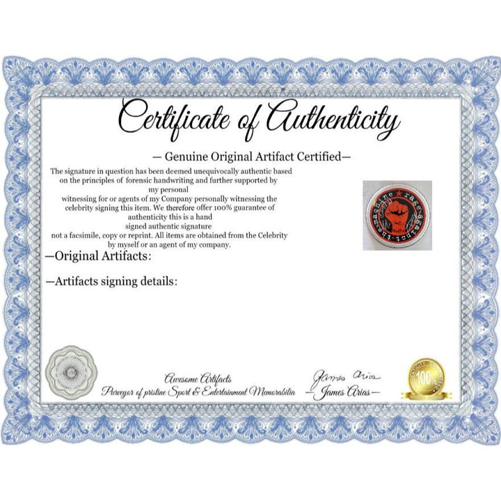 Tom Morello Zach de la Rocha Rage Against the Machine 10-in one-of-a-kind drumhead signed with proof Awesome Artifacts