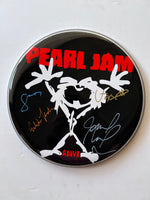 Load image into Gallery viewer, Pearl Jam Eddie Vedder, Mike McCready, Stone Gossard, Jeff Ament one-of-a-kind drumhead signed with proof
