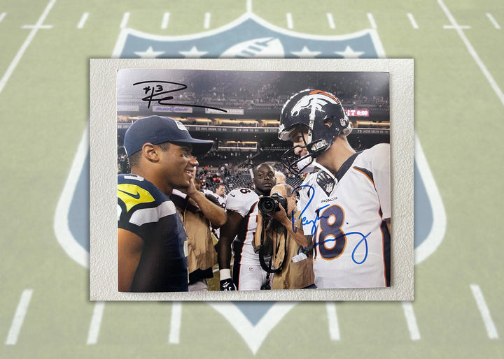 Peyton Manning and Russell Wilson 8x10 photo signed with proof