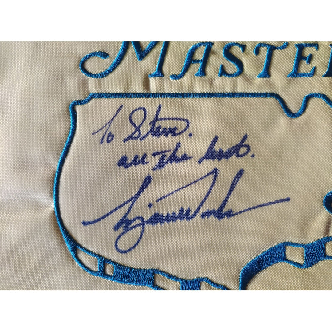 Tiger Woods 2019 Masters champion 2019 Masters pin flag embroidered sign with inscription to Steve all the best Tiger Woods with signing pro Awesome Artifacts