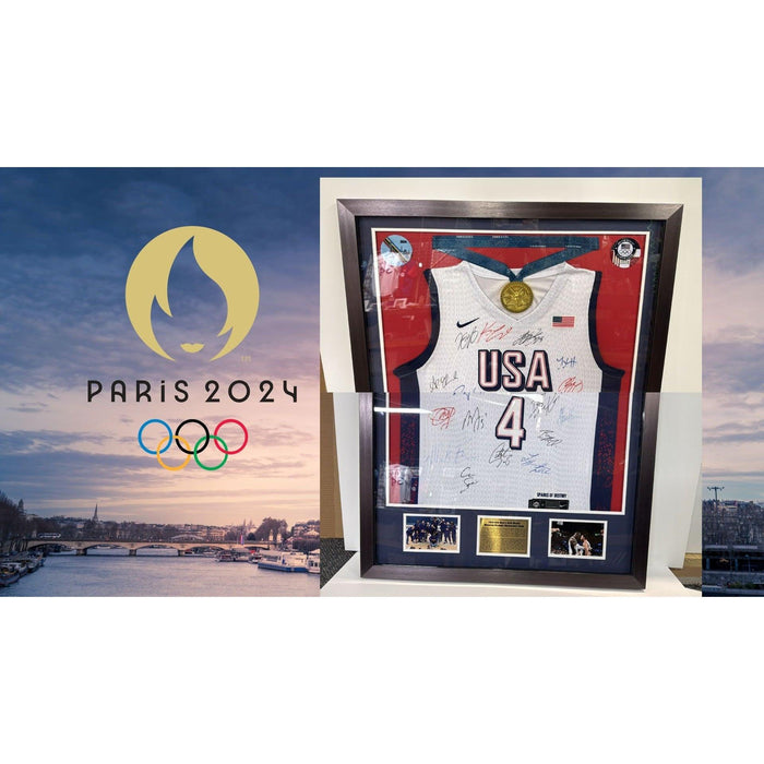 USA Basketball Gold Medal 2024 Stephen Curry team signed Jersey with proof and Museum quality frame gold medal