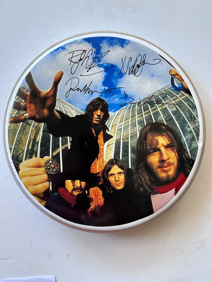 Pink Floyd David Gilmour, Roger Waters, Nick Mason and Richard Wright one-of-a-kind drum head signed with proof