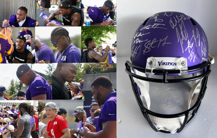 Sam darnold Justin Jefferson 2024 Minnesota Vikings Riddell full size helmet with over 40 signatures signed with proof