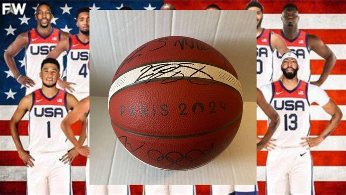 LeBron James, Stephen Curry, Kevin Durant, Anthony Edwards USA 2024 team signed Olympics official basketball signed with proof