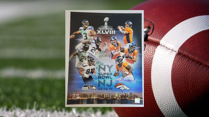 Russell Wilson Peyton Manning Marshawn Lynch Demaryius Thomas 16 by 20 photo signed with proof