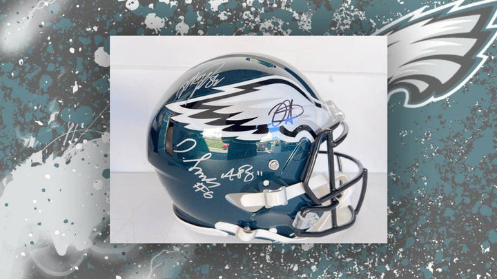 Jalen Hurts AJ Brown Dallas Goddard Devanta Smith Philadelphia Eagles Riddell Speed Authentic pro model helmet signed with proof