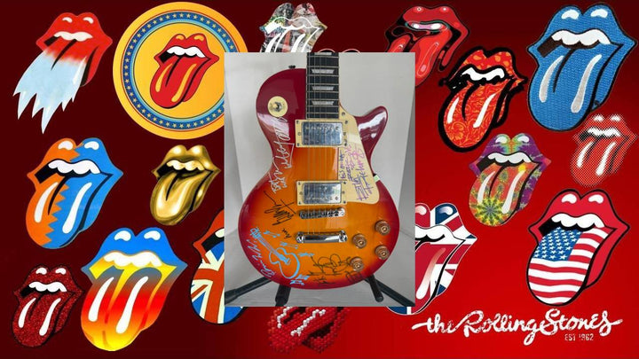 Bill Wyman, Keith Richards, Mick Jagger, Charlie Watts, Ronnie Wood Rolling Stones vintage cherry les paul full size electric guitar