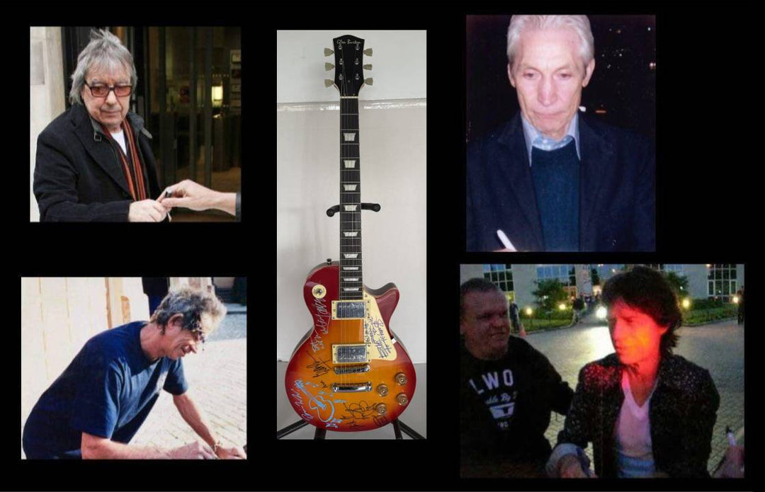 Bill Wyman, Keith Richards, Mick Jagger, Charlie Watts, Ronnie Wood Rolling Stones vintage cherry les paul full size electric guitar