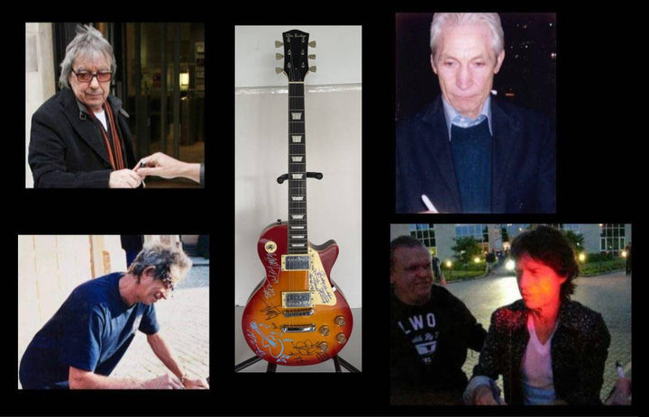 Bill Wyman, Keith Richards, Mick Jagger, Charlie Watts, Ronnie Wood Rolling Stones vintage cherry les paul full size electric guitar