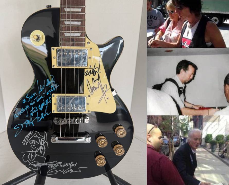 The  Yardbirds Jimmy Page Eric Clapton & Jeff Beck vintage black Les Paul Electric Guitar signed with proof.