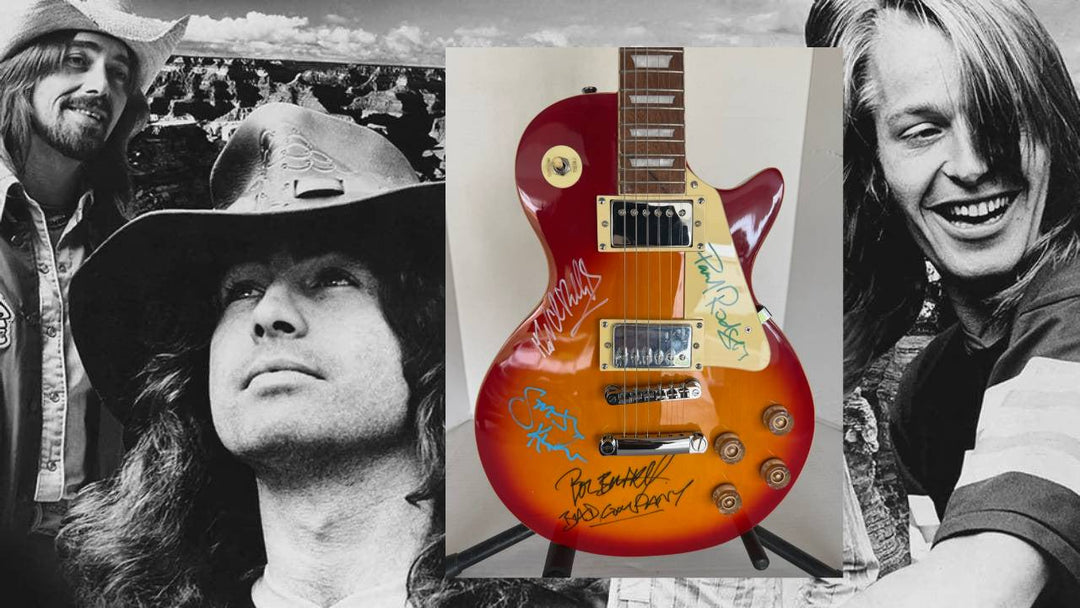 Bad Company vintage les paul full size electric guitar Boz Burrell, Simon Kirke, Mick Ralphs and Paul Rodgers signed with proof