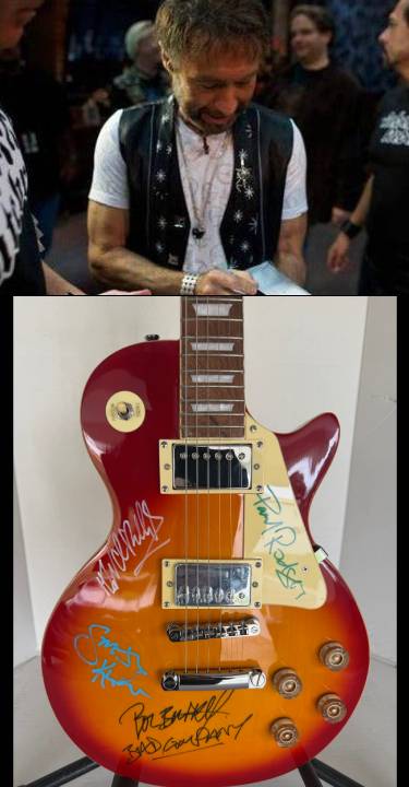 Bad Company vintage les paul full size electric guitar Boz Burrell, Simon Kirke, Mick Ralphs and Paul Rodgers signed with proof