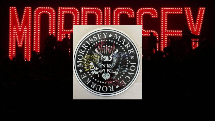 Steven Patrick Morrissey Johnny Marr, Andy Rourke, Mike Joyce, The Smiths Drumhead signed with proof