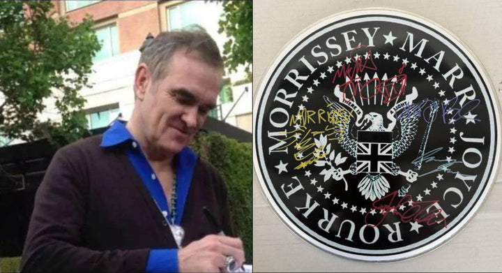Steven Patrick Morrissey Johnny Marr, Andy Rourke, Mike Joyce, The Smiths Drumhead signed with proof