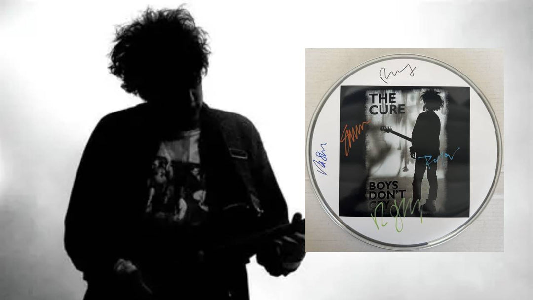 Robert Smith and The Cure one-of-a-kind drumhead signed with proof
