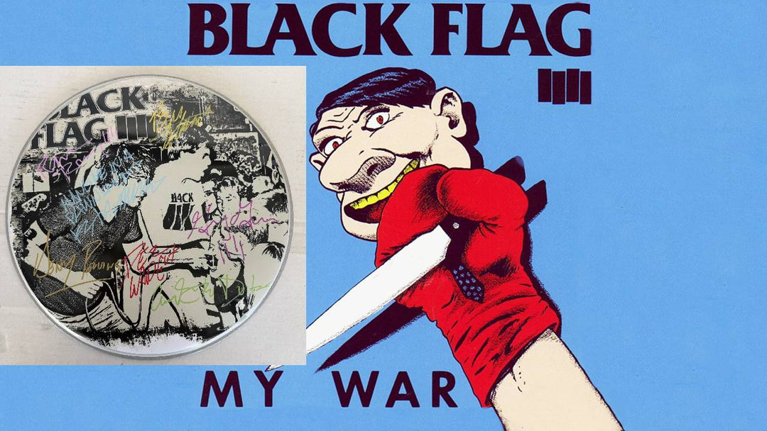 Henry Rollins and Black Flag one-of-a-kind drumhead signed with proof.