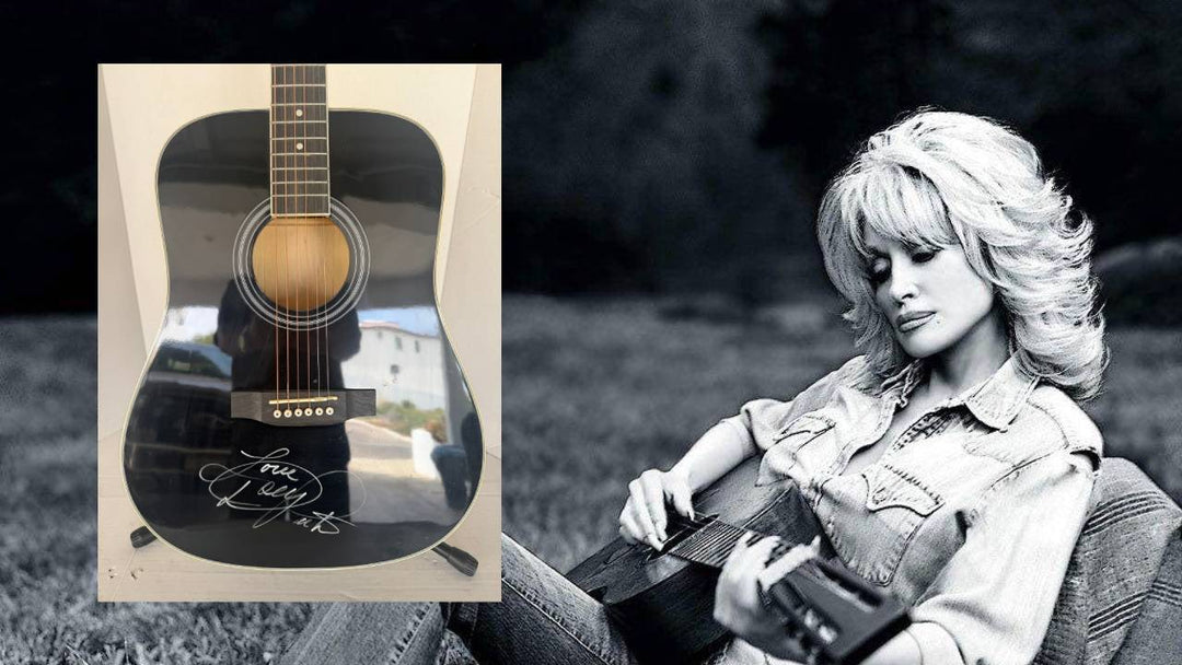 Dolly Parton full size acoustic guitar signed with proof