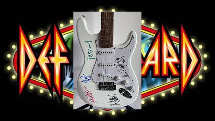 Vivian Campbell Joe Elliott Rick Salvaje Rick Allen Phil Collen stratocaster electric guitar signed with proof