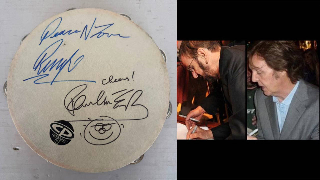 Paul McCartney and Ringo Starr of The Beatles 10-in tambourine signed with proof