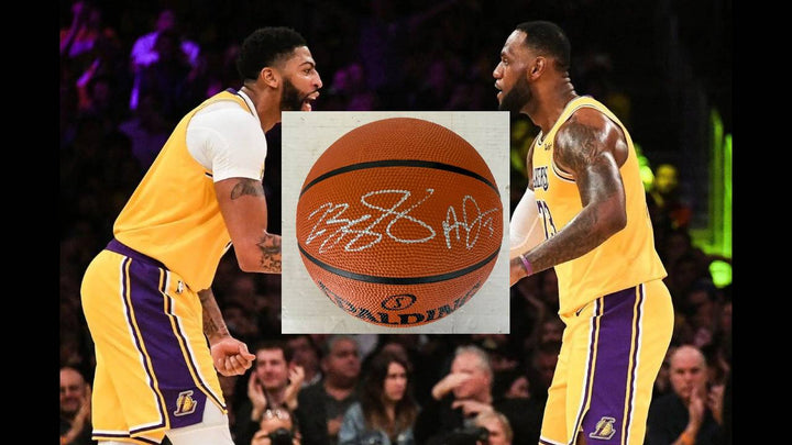 Los Angeles Lakers LeBron James and Anthony Davis signed basketball with proof