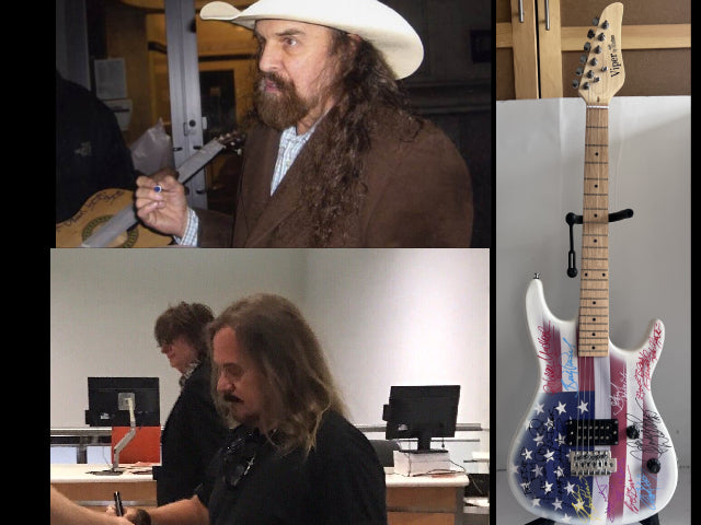 Johnny Van Zant Rickey Medlocke Artimus Pyle   Lynyrd Skynyrd USA  electric guitar signed with proof