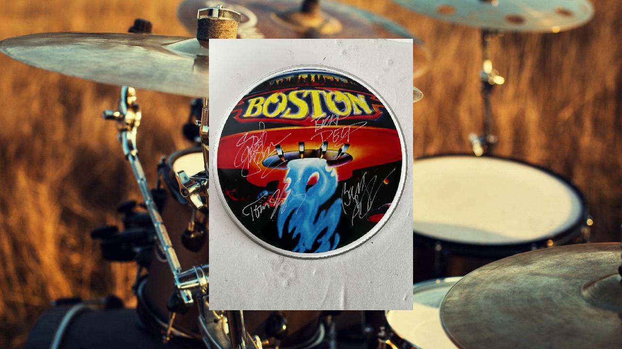 Boston one-of-a-kind drumhead signed with proof