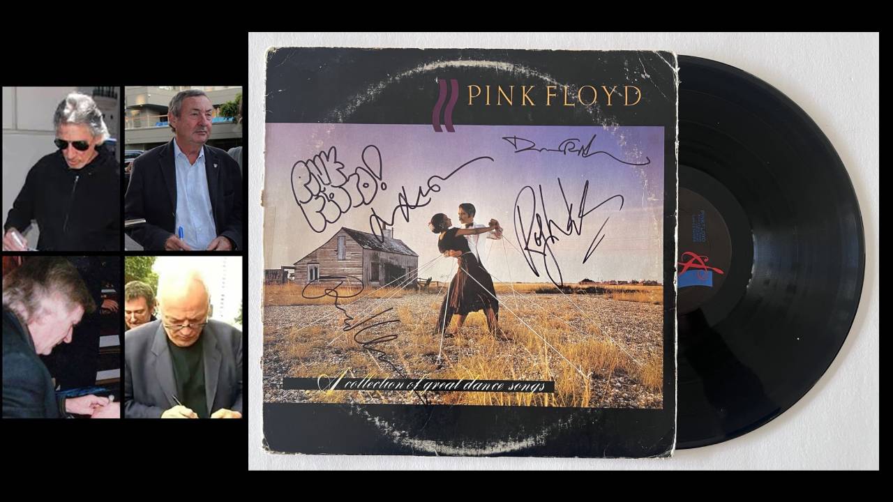 Pink Floyd David Gilmour, Roger Waters, Richard Wright, Nick Mason signed LP