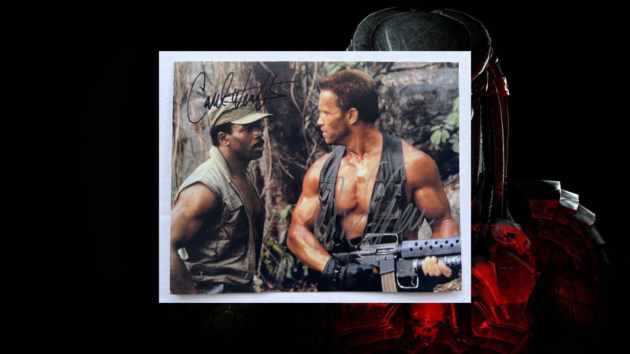 Arnold Schwarzenegger and Carl's Weathers Commando 8x10 photo signed with proof