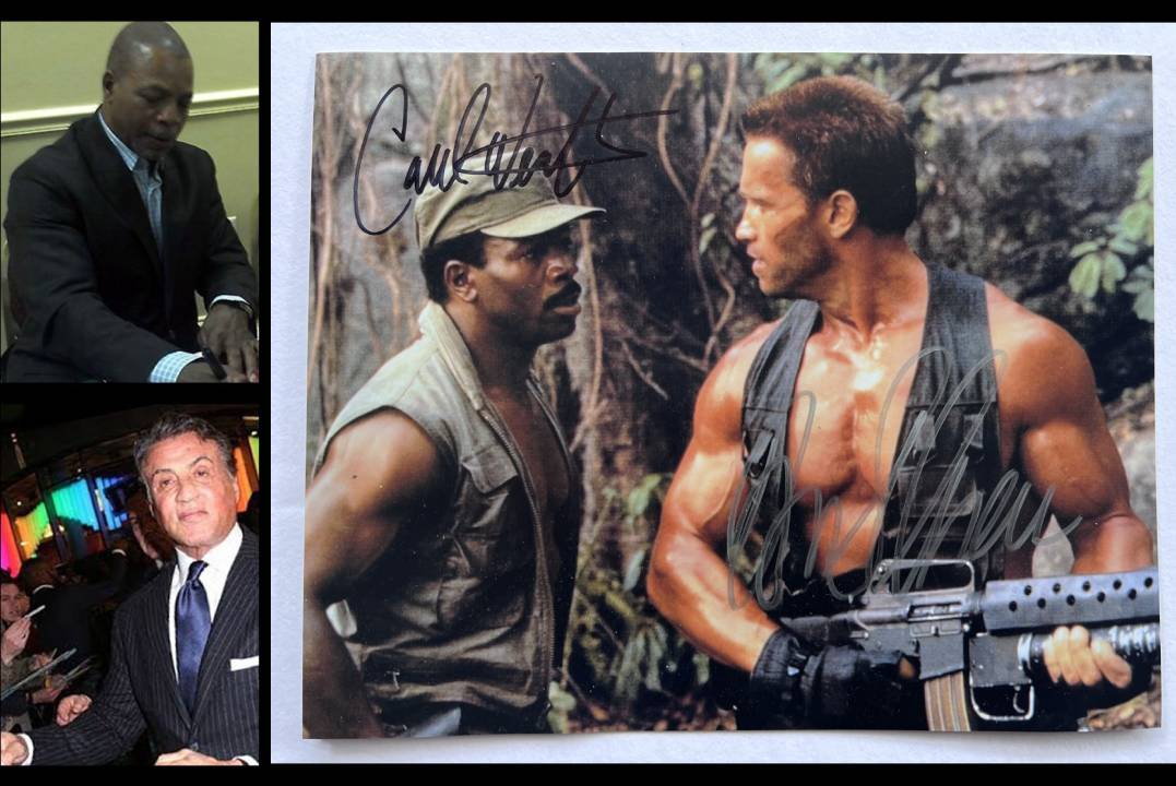 Arnold Schwarzenegger and Carl's Weathers Commando 8x10 photo signed with proof