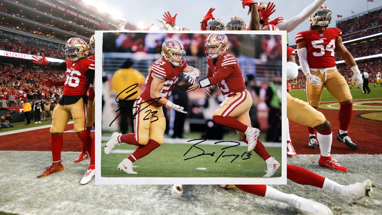 Christian McCaffrey Brock Purdy San Francisco 49ers 8x10 photograph signed with proof