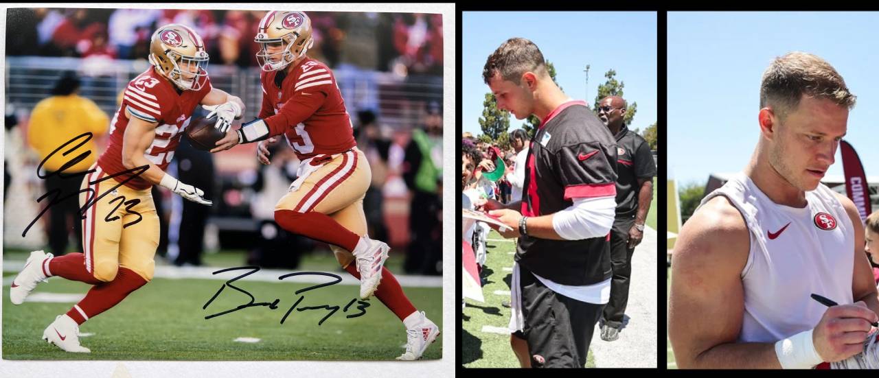 Christian McCaffrey Brock Purdy San Francisco 49ers 8x10 photograph signed with proof