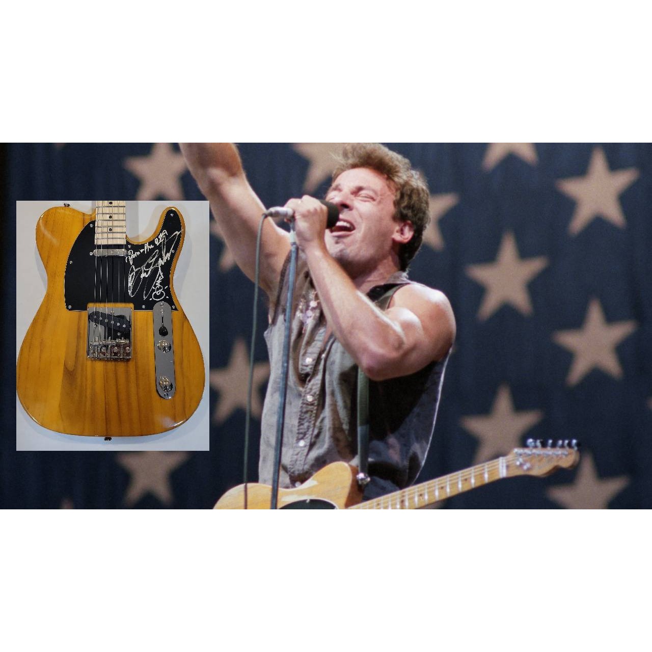 Bruce Springsteen Telecaster full size electric guitar signed with ins