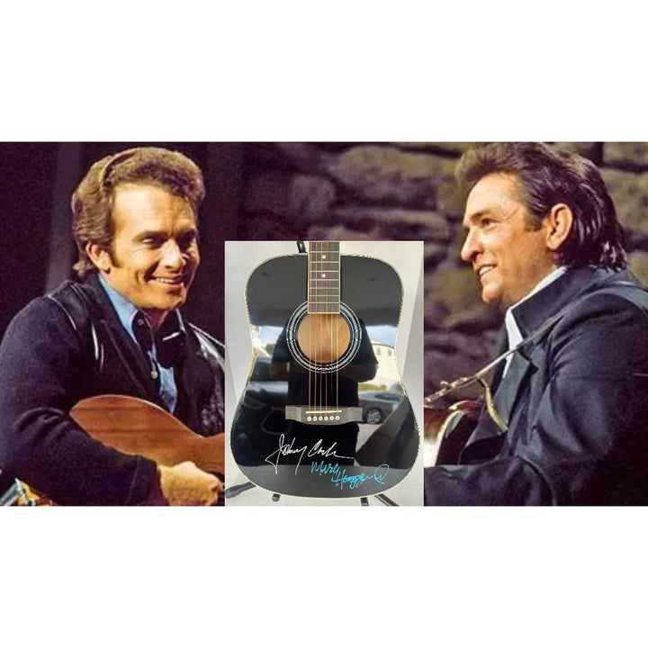 Johnny Cash and Merle Haggard full size acoustic guitar signed with proof